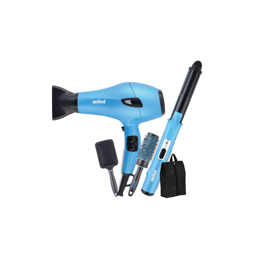 Sanford 5-in-1 Hair Styling Set | 2000W Hair Dryer + 2-in-1 Straightener & Curler | Cool Shot | Ceramic Plates - buysanford