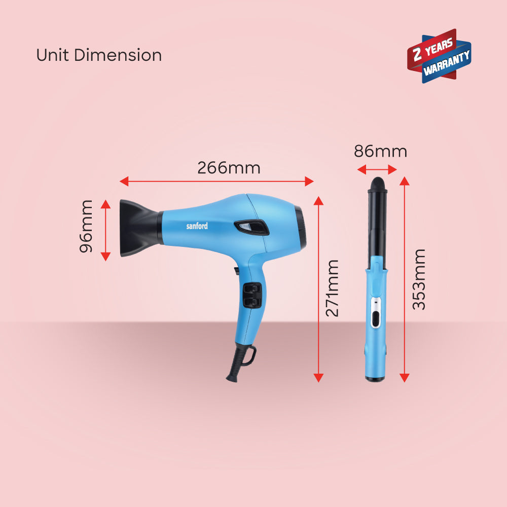 Sanford 5-in-1 Hair Styling Set | 2000W Hair Dryer + 2-in-1 Straightener & Curler | Cool Shot | Ceramic Plates - buysanford