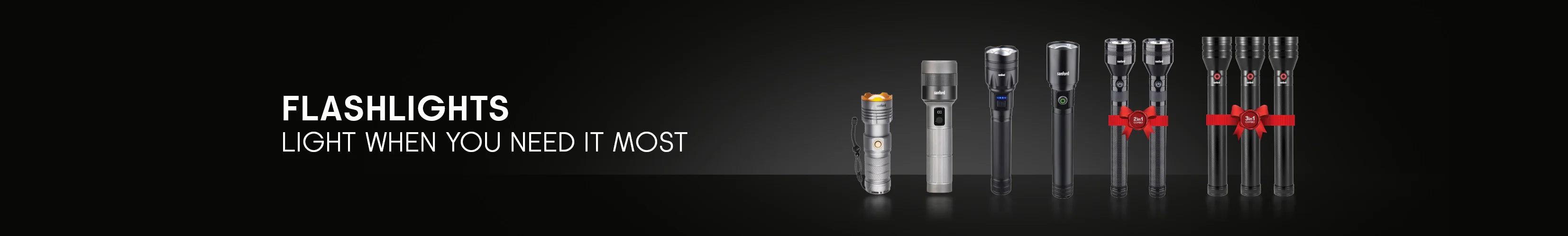 flashlights collection banner featuring portable bright LED lighting solutions sanford 