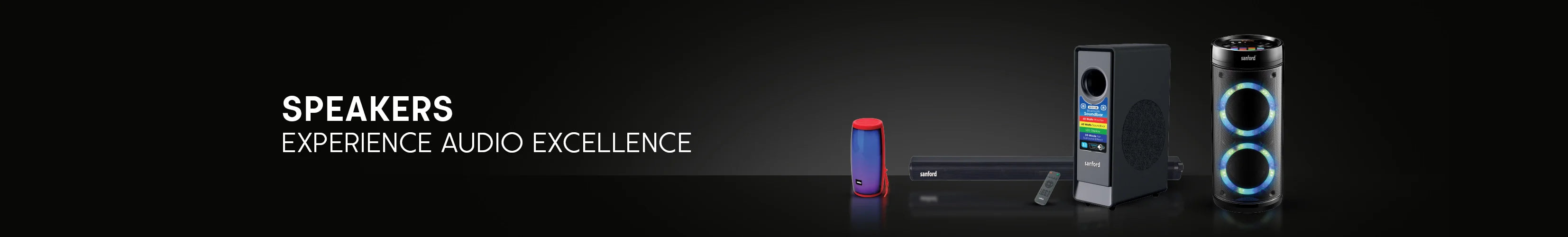 speakers collection banner featuring wireless and portable audio systems sanford