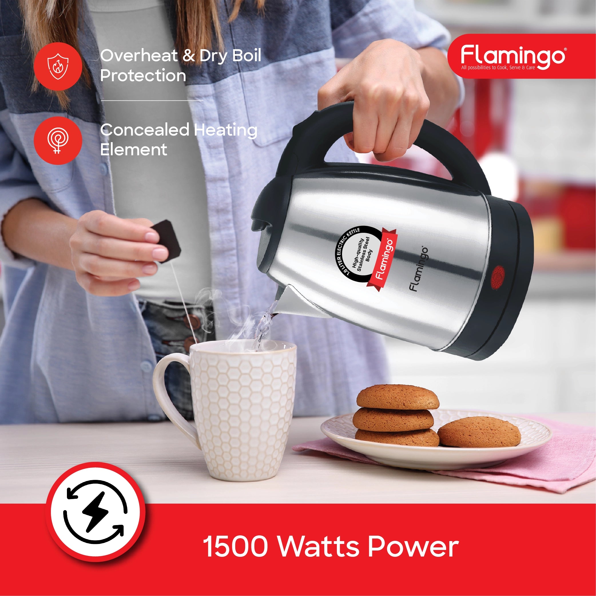 Electric Kettle 1.8L Stainless Steel 1500W Auto Shut Off sanford 4