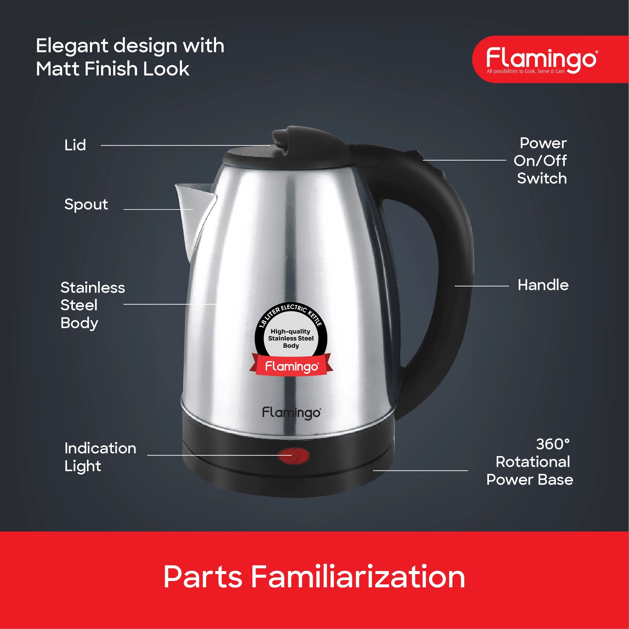 Electric Kettle 1.8L Stainless Steel 1500W Auto Shut Off sanford 5