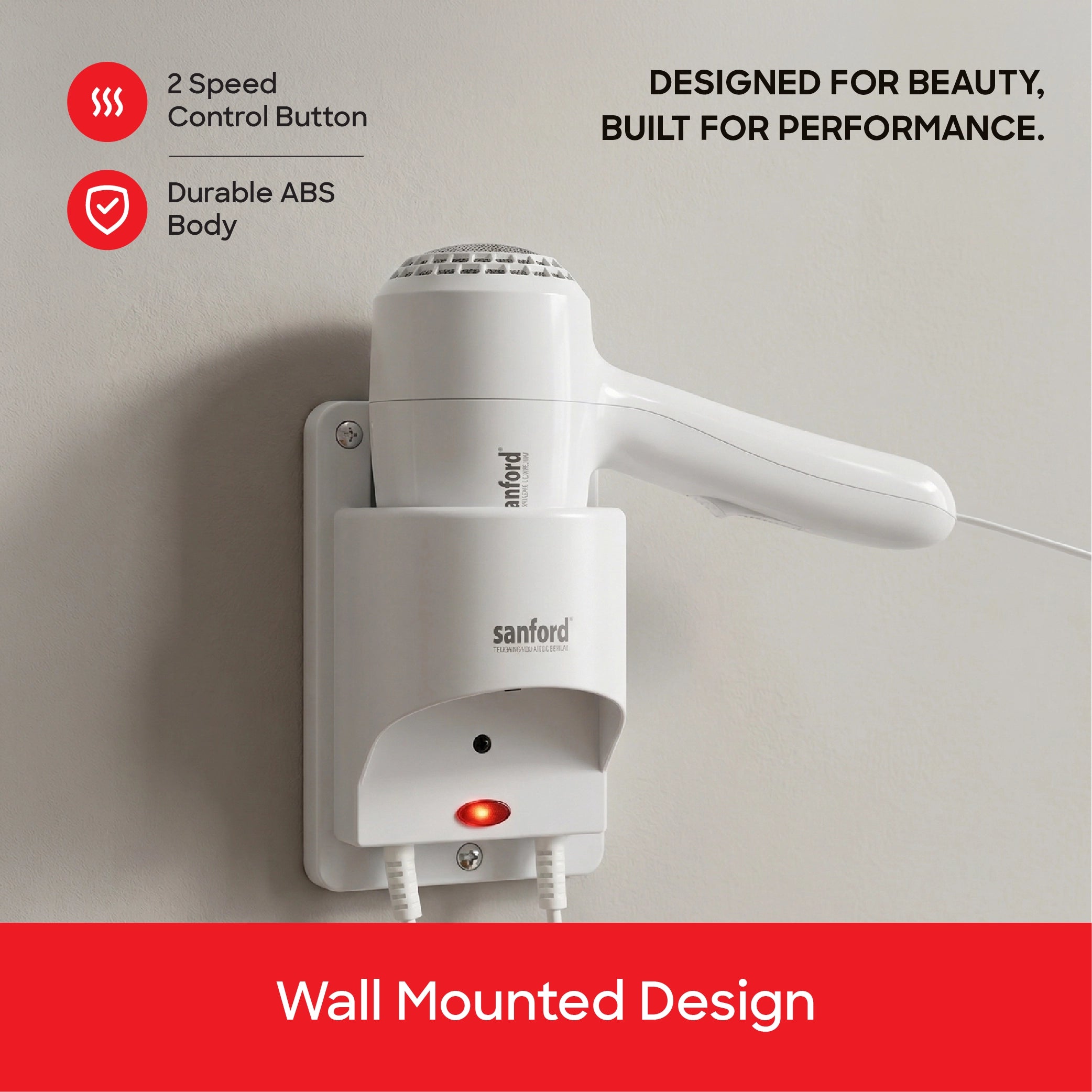 best wall mounted hair dryer 1200W DC motor high low settings sanford 4