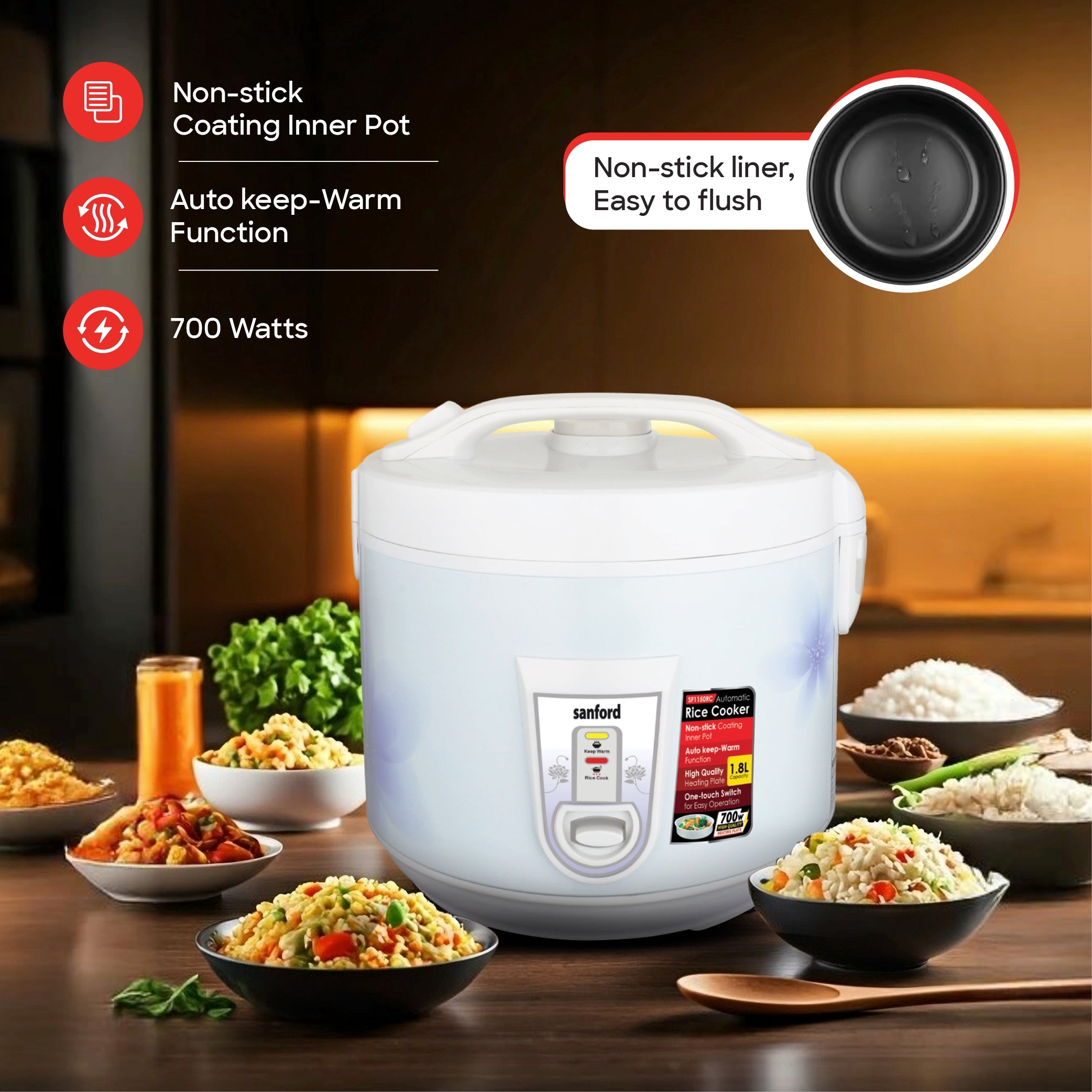 Automatic rice cooker 1.8L capacity & Keep Warm Function sanford 3