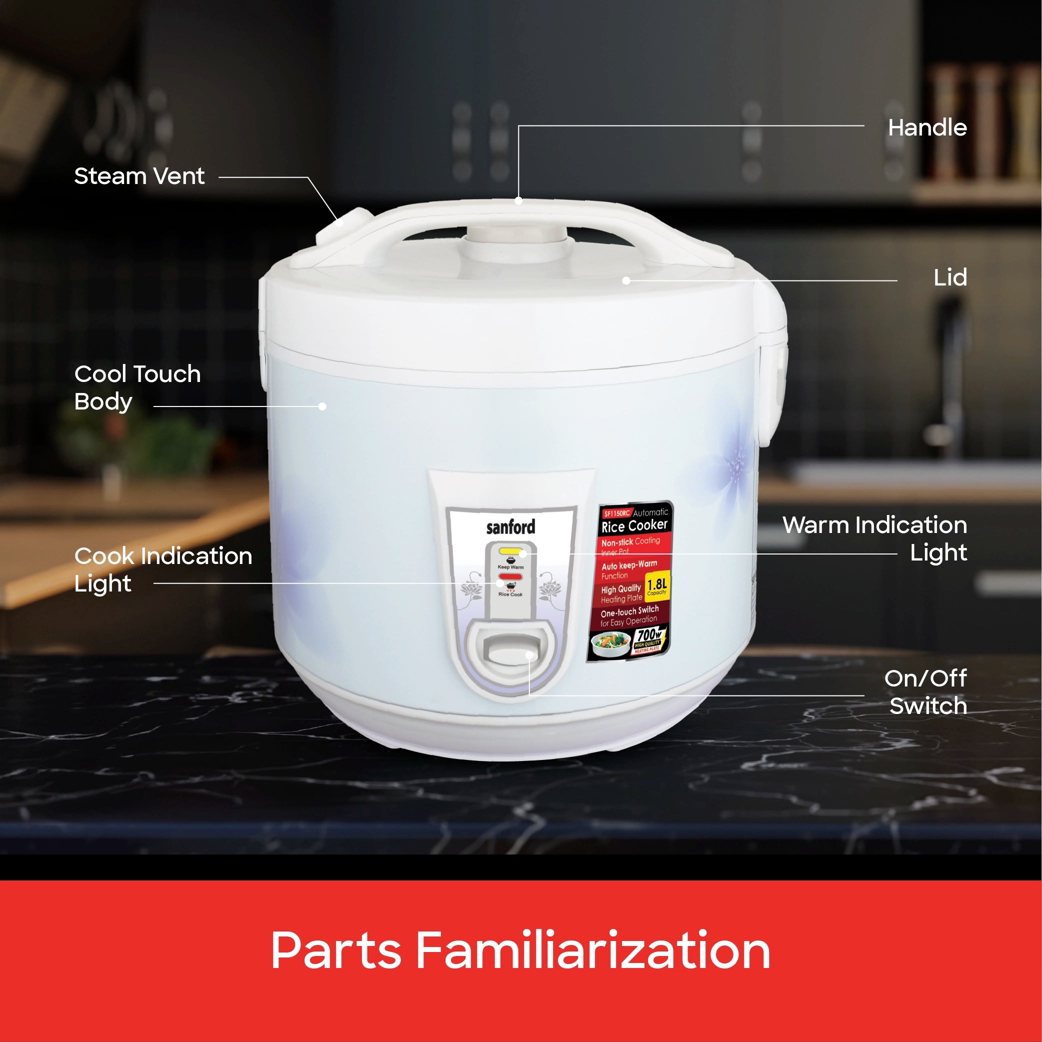 Automatic rice cooker 1.8L capacity & Keep Warm Function sanford 7