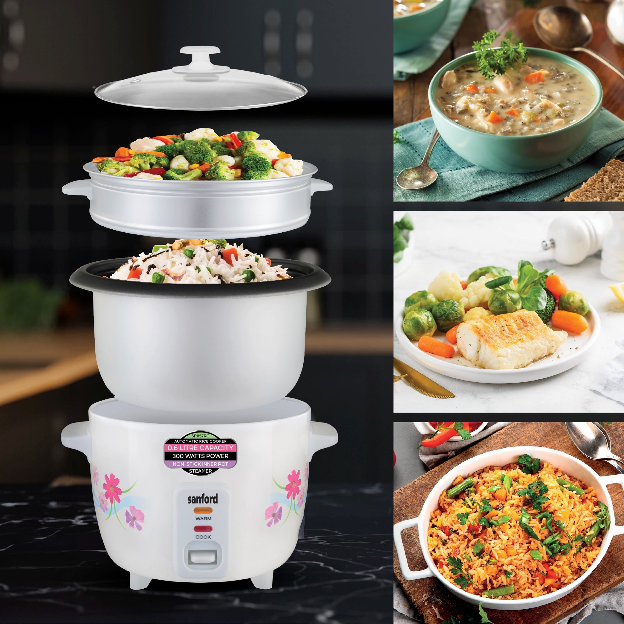 Automatic rice cooker 0.6L capacity with non stick pot sanford 6