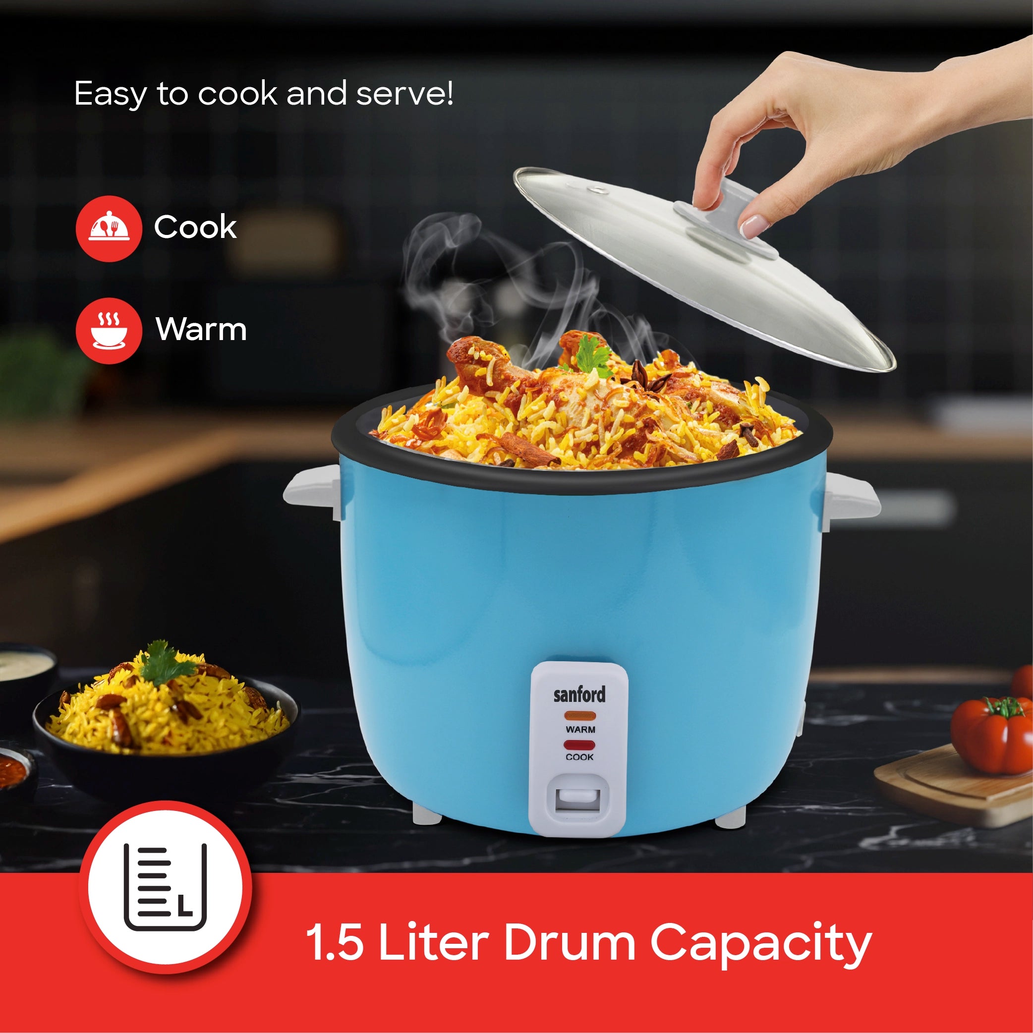 Automatic rice cooker 1.5L capacity with non stick pot sanford 4