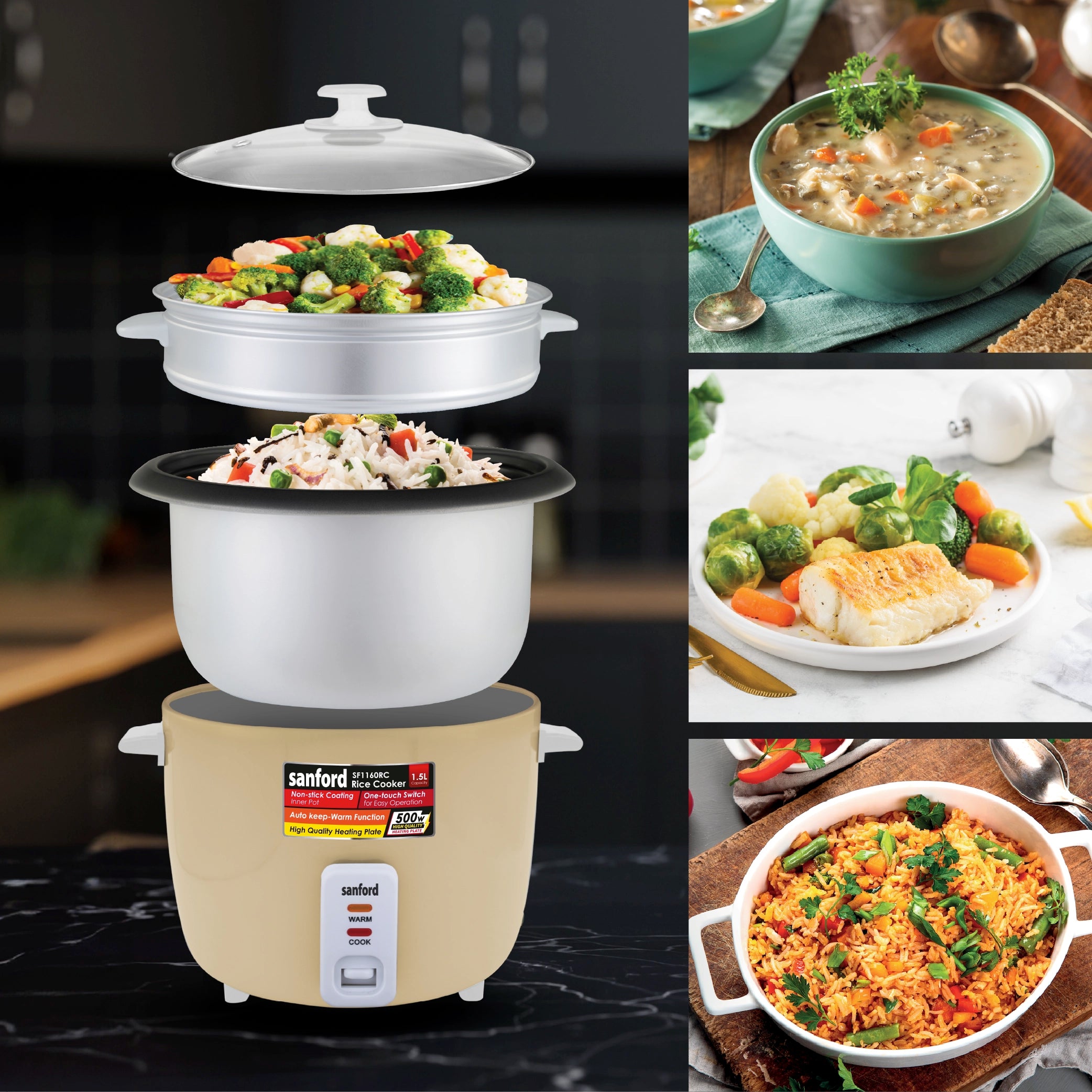 Automatic rice cooker 1.5L capacity with non stick pot sanford 6
