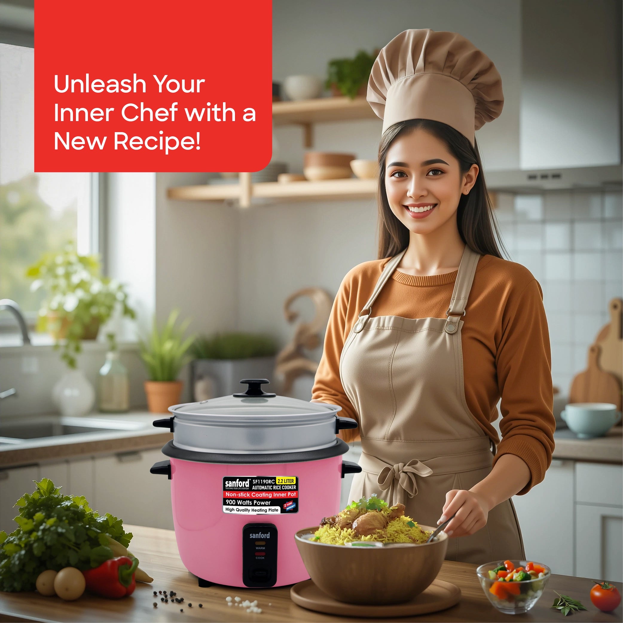 Automatic rice cooker 2.2L capacity & Keep Warm Function 900W sanford 2