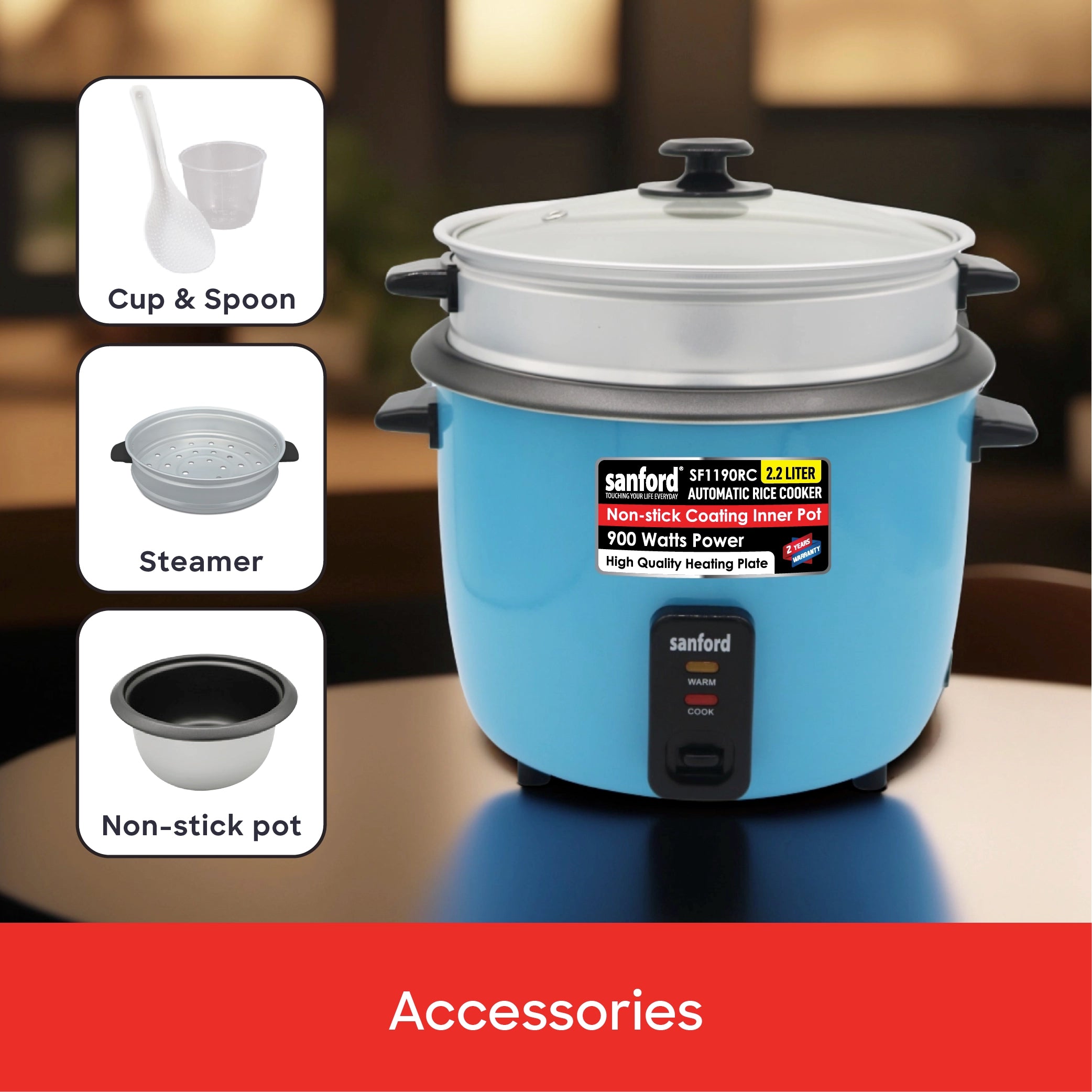 Automatic rice cooker 2.2L capacity & Keep Warm Function 900W sanford 5