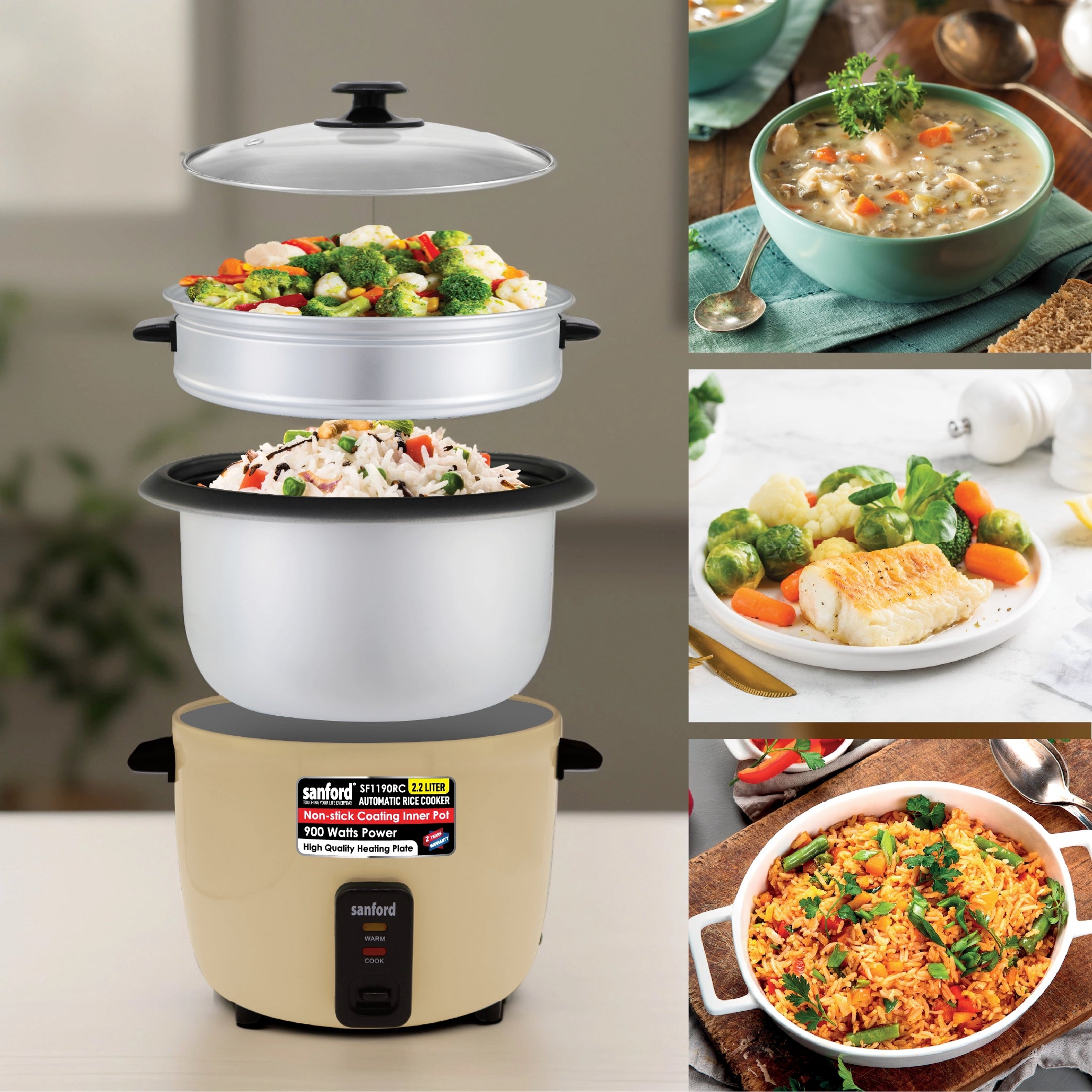 Automatic rice cooker 2.2L capacity & Keep Warm Function 900W sanford 6