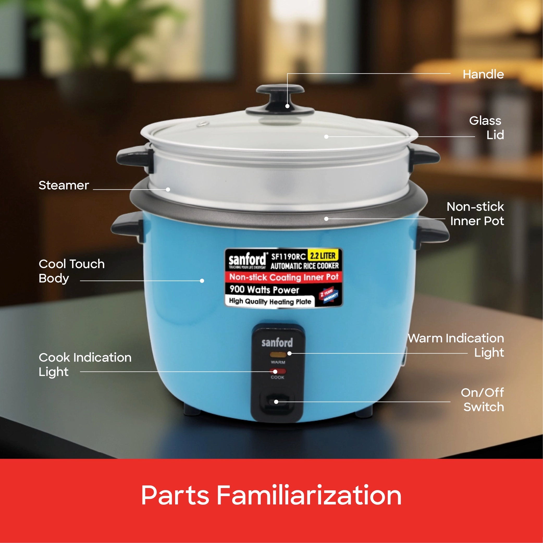 Automatic rice cooker 2.2L capacity & Keep Warm Function 900W sanford 8