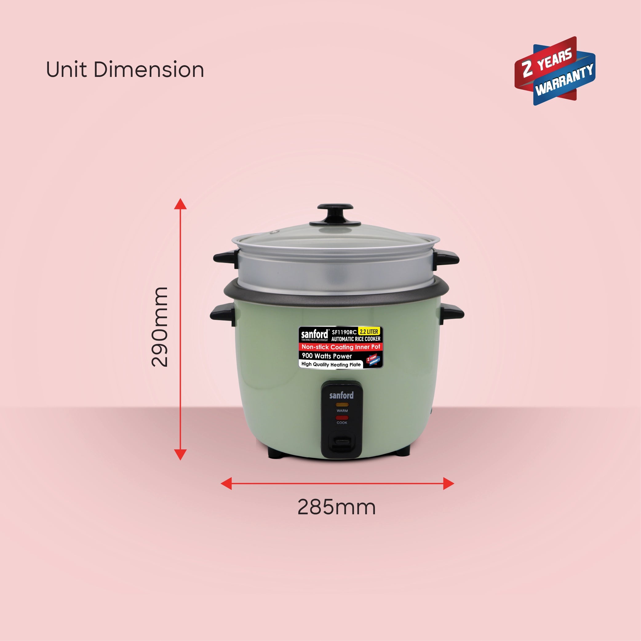 Automatic rice cooker 2.2L capacity & Keep Warm Function 900W sanford 9