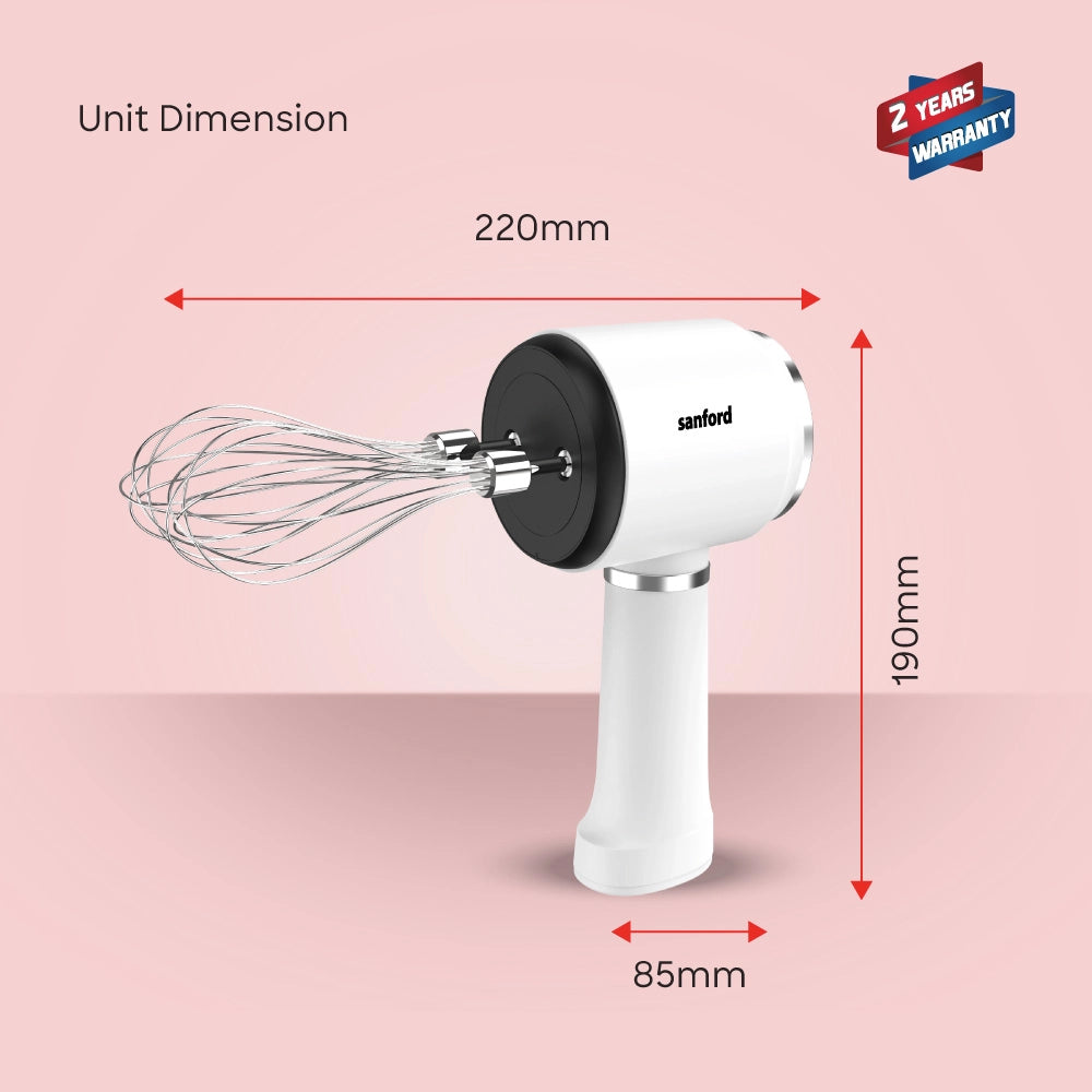 Rechargeable hand mixer 3 speed stainless steel beaters portable sanford 7