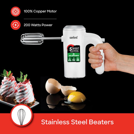 200W Hand mixer copper motor stainless steel beaters & compact sanford 4