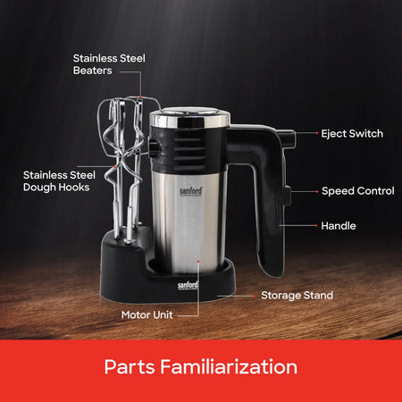 200W Hand mixer Turbo Speed Stainless Steel Body Durable Build sanford 6