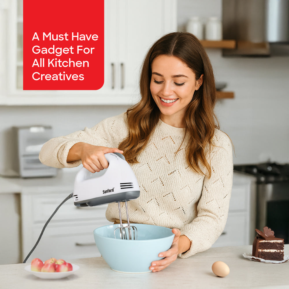 Sanford Hand Mixer 160W 7-Speed Copper Motor Steel Beaters Compact Design - SF1340HM