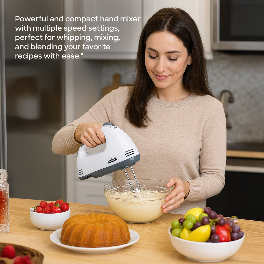 Sanford Hand Mixer 160W 7-Speed Copper Motor Steel Beaters Compact Design - SF1340HM