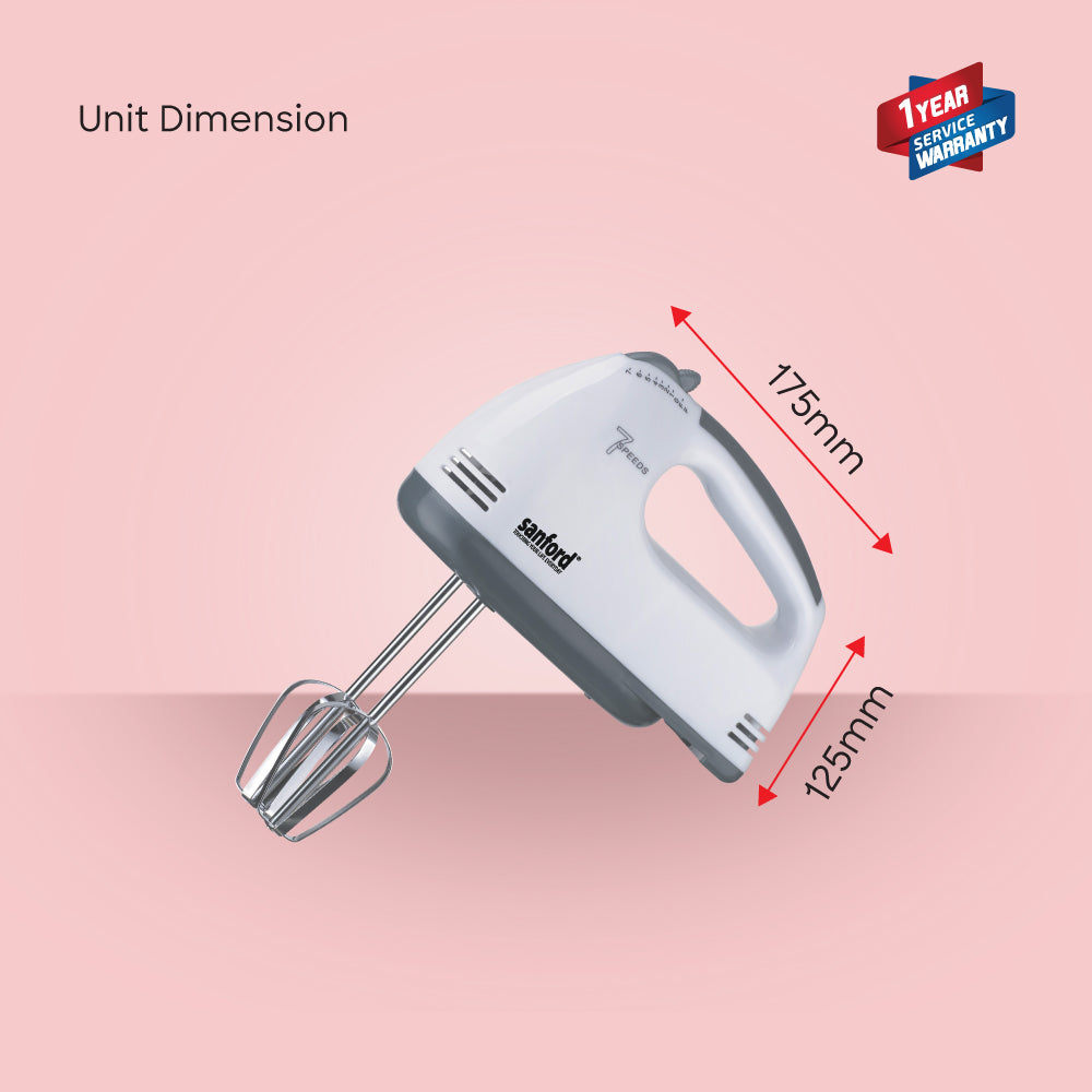 Sanford Hand Mixer 160W 7-Speed Copper Motor Steel Beaters Compact Design - SF1340HM