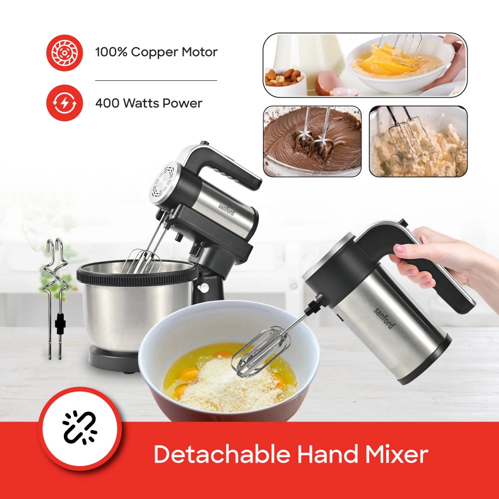 2 in 1 stand mixer detachable hand mixer 5 speed control 4L bowl and 400W sanford 4