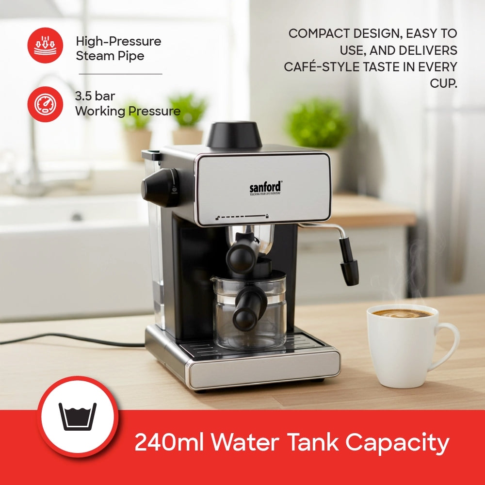 espresso coffee maker 4 cups 950W frothing function sanford 3