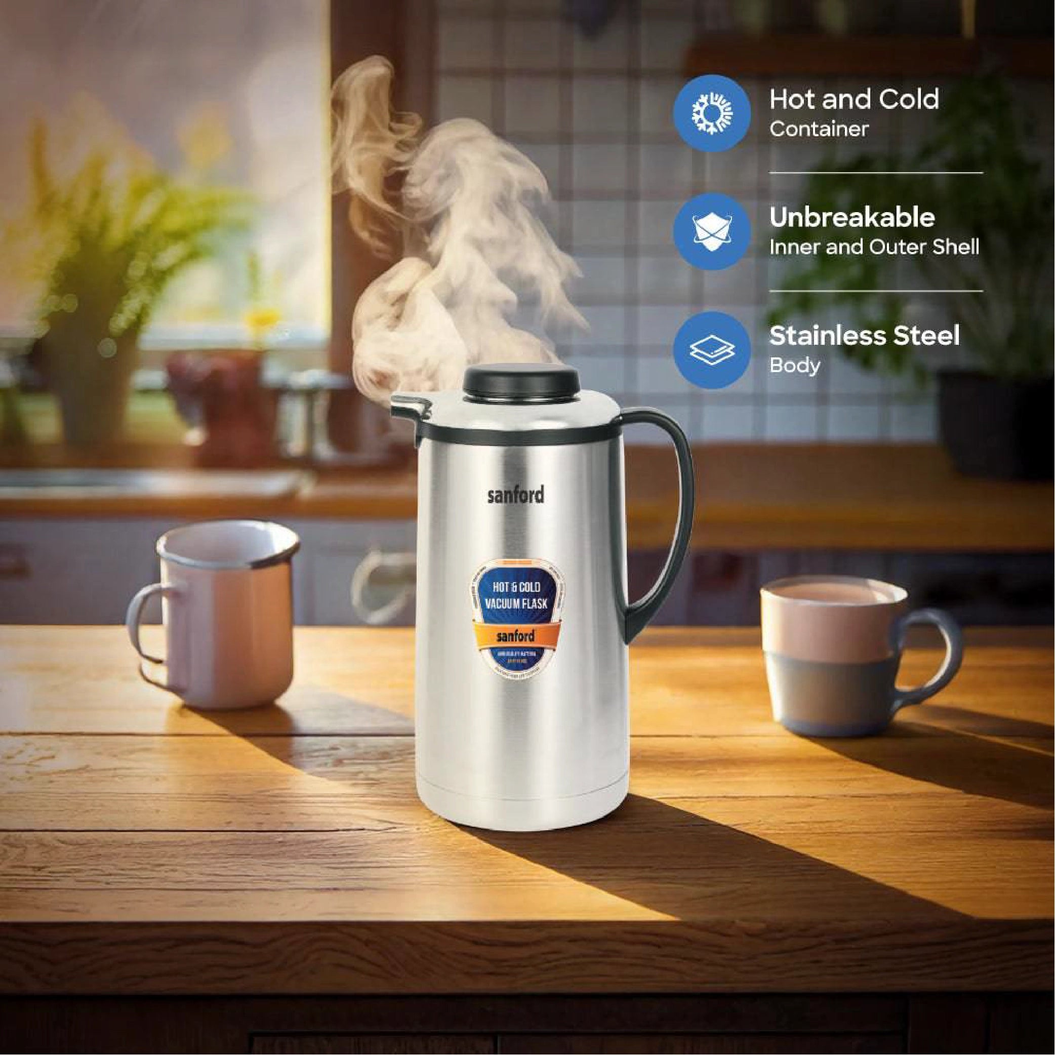 1.0L stainless steel vacuum flask jug insulated hot & cold sanford 3