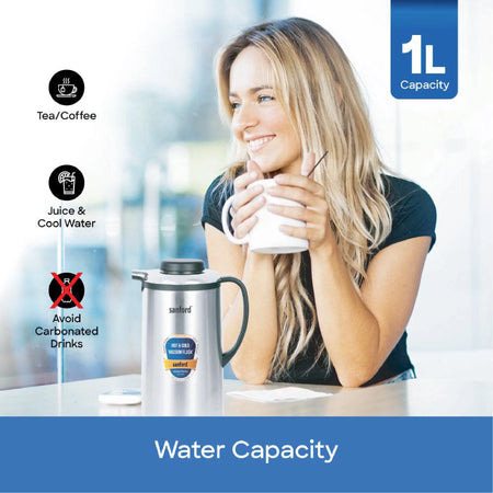 1.0L stainless steel vacuum flask jug insulated hot & cold sanford 6