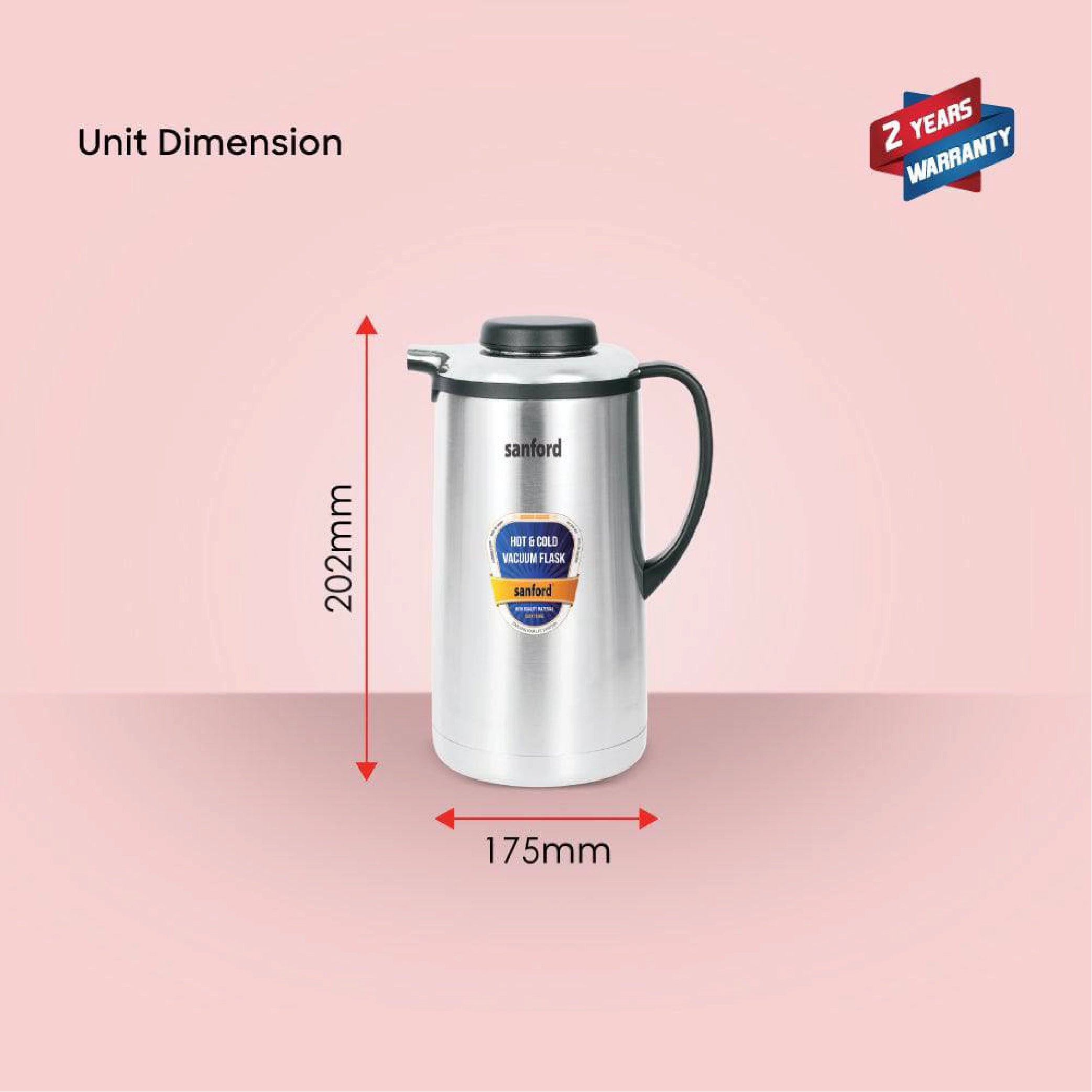 1.0L stainless steel vacuum flask jug insulated hot & cold sanford 7