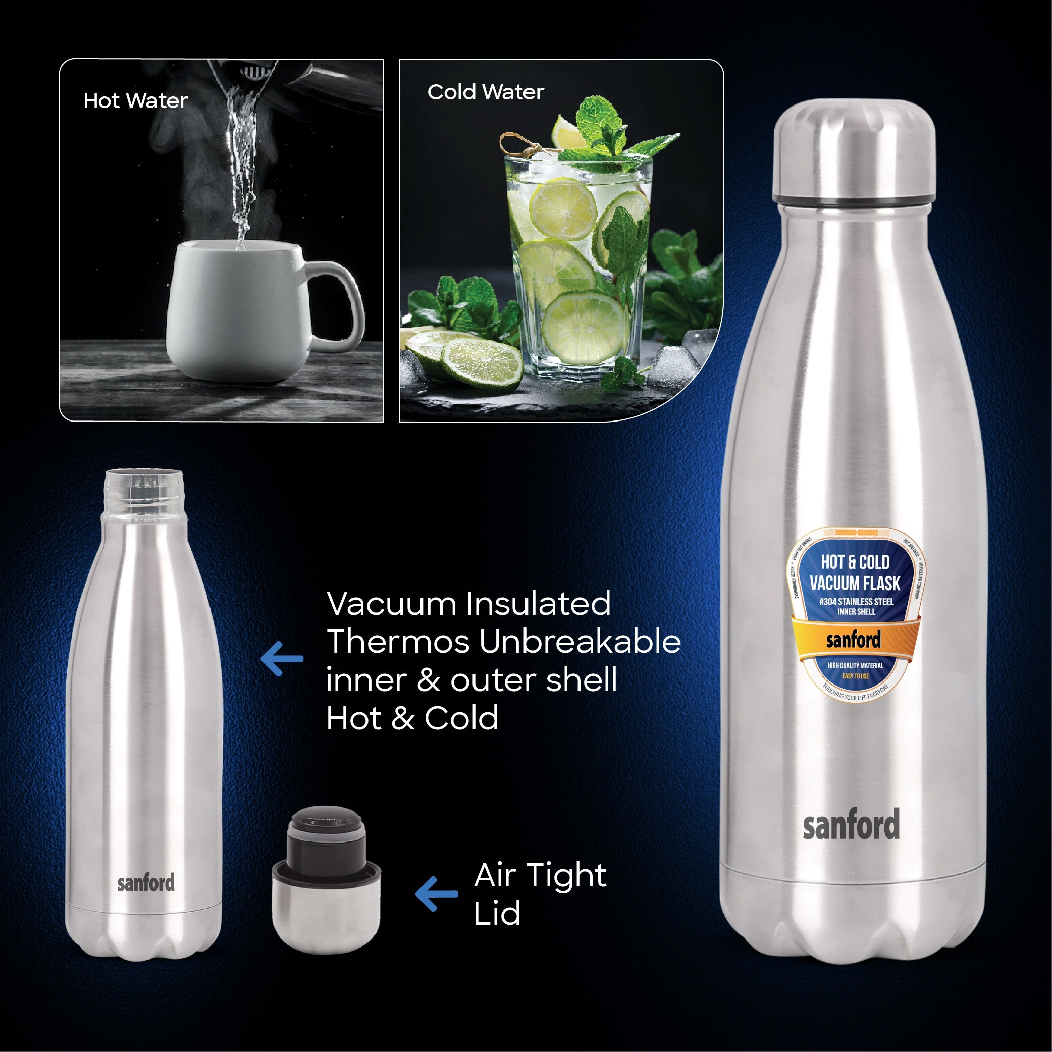 vacuum flask 350ml stainless steel hot & cold sanford 5
