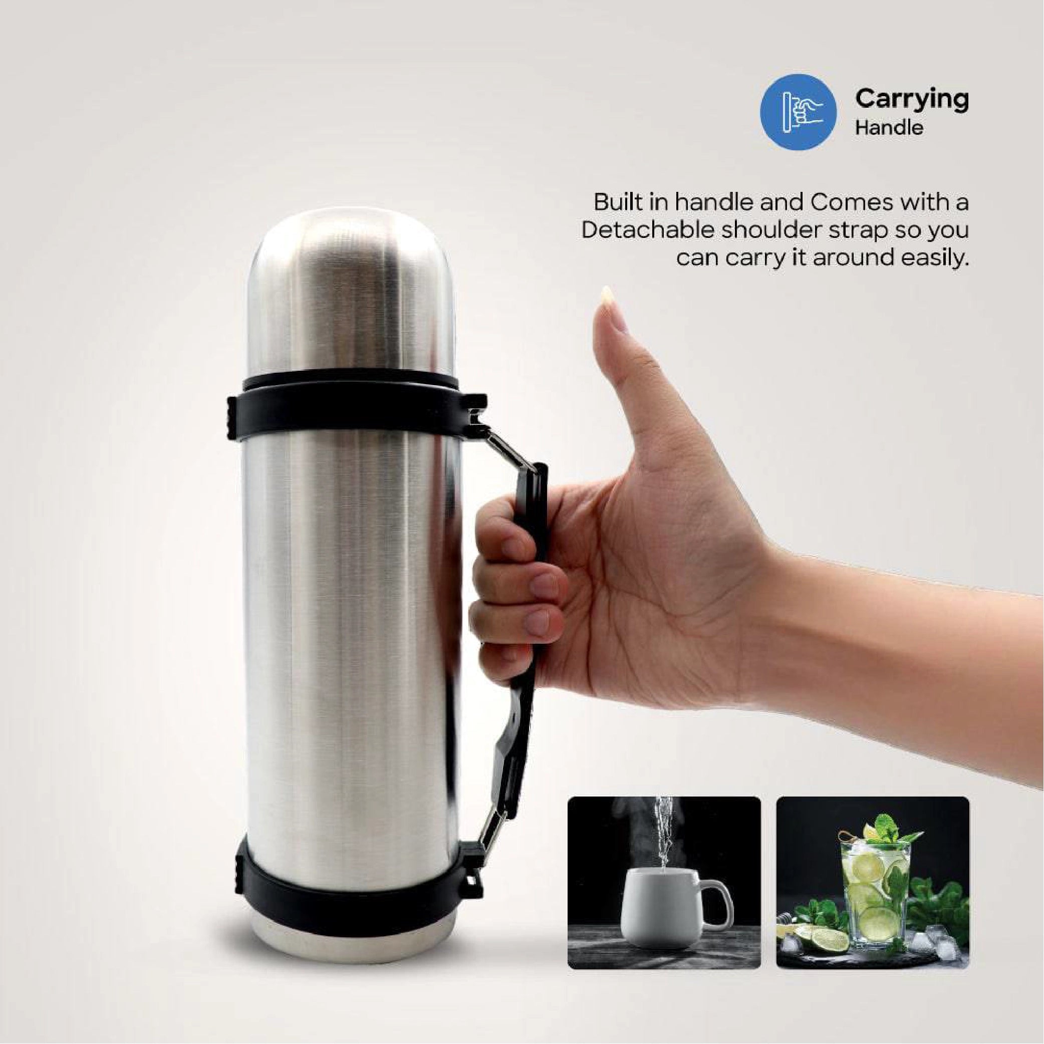 750ml stainless steel vacuum flask handle strap insulated sanford 6