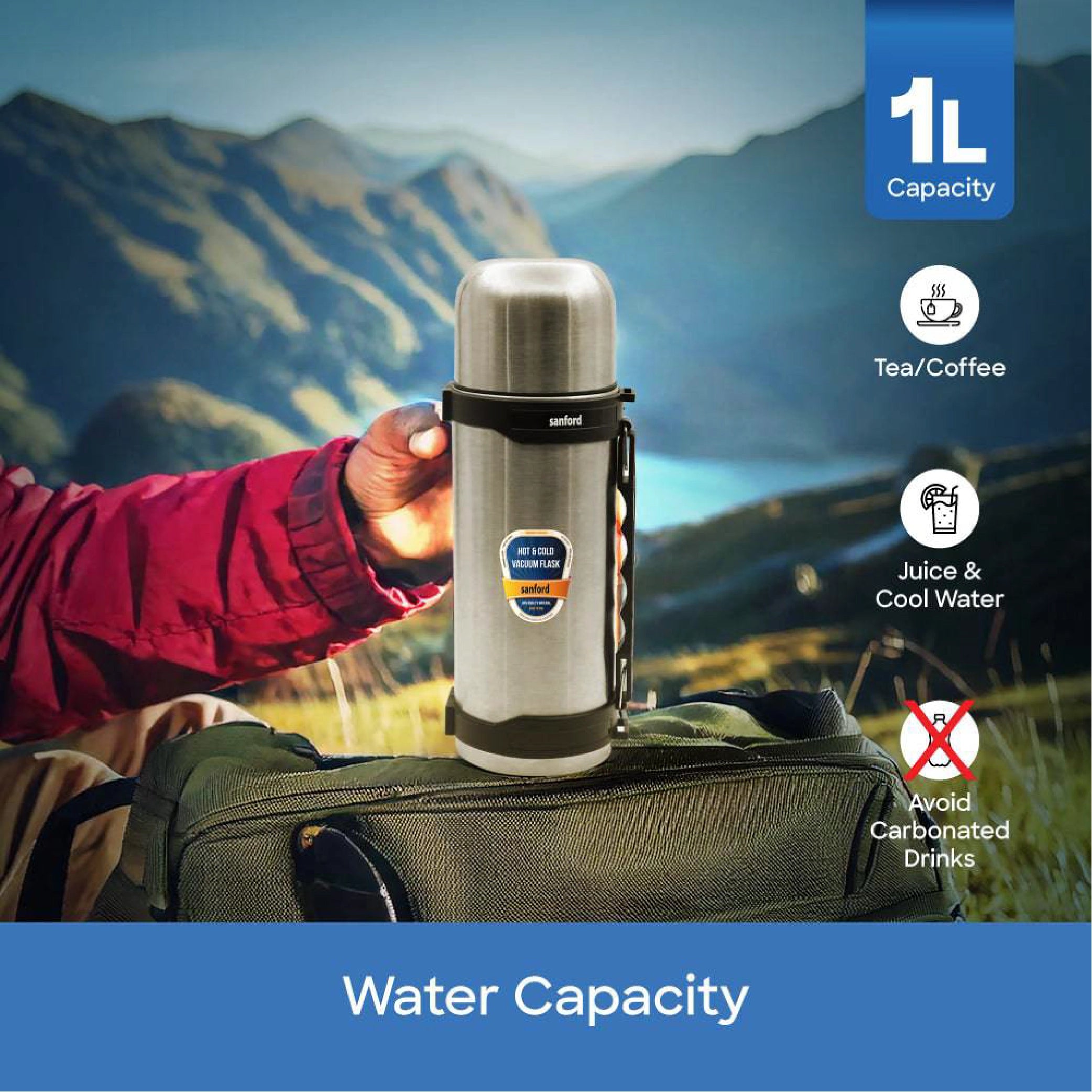 Stainless steel vacuum flask 1 litre hot and cold sanford 5
