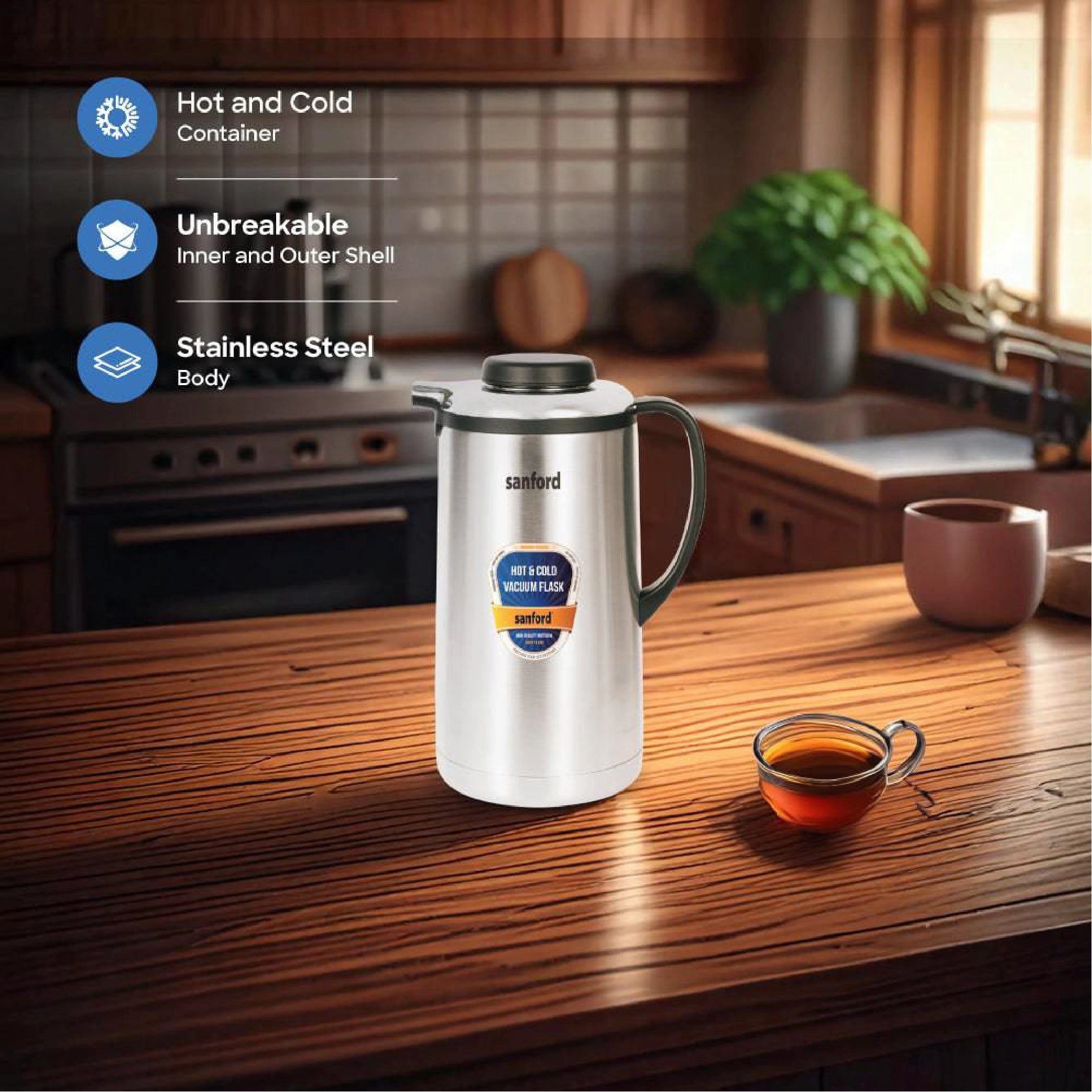 Stainless steel vacuum flask 1.6 litre hot & cold sanford 3