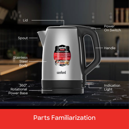 best electric kettle 1.7L 1500W power & stainless steel body sanford 6
