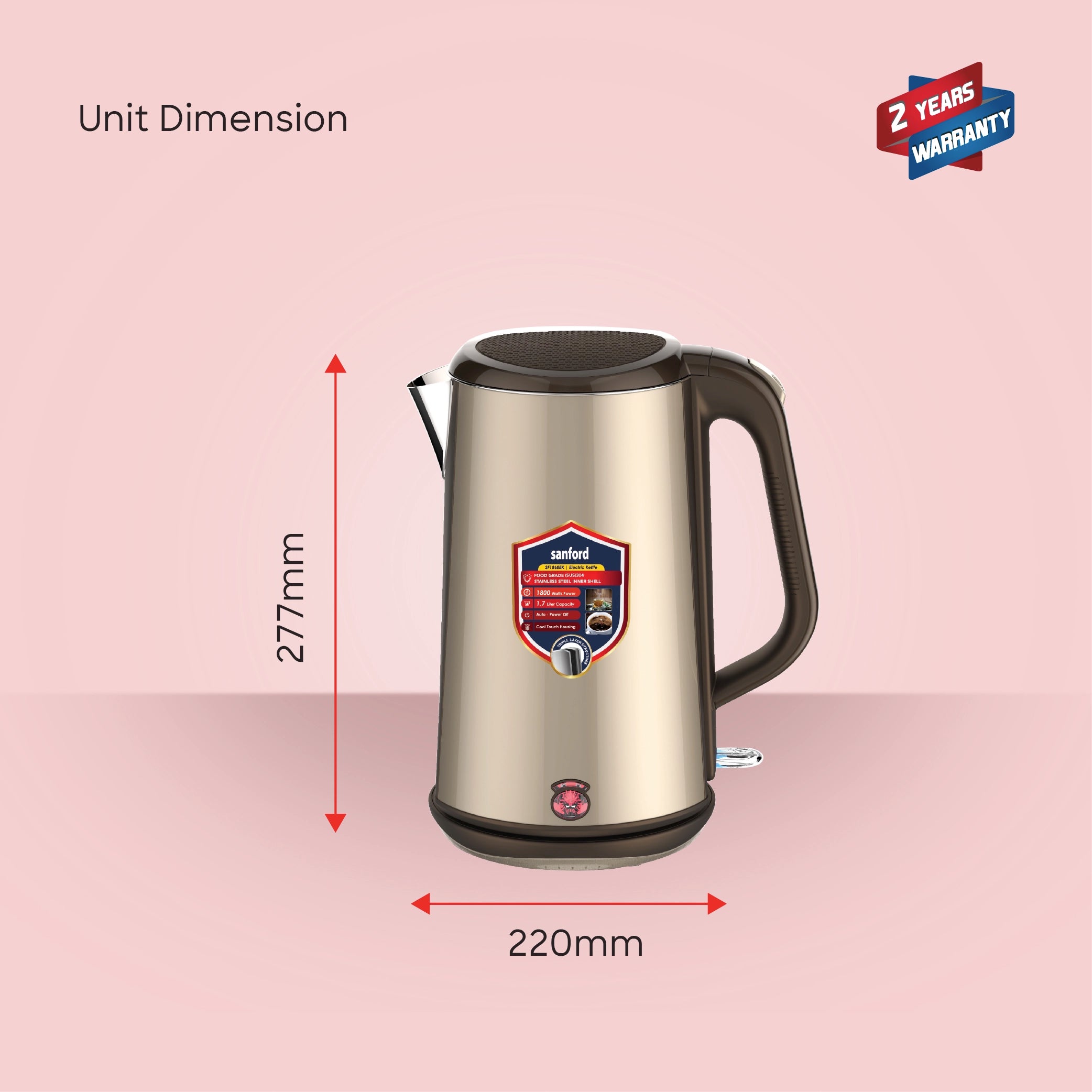 best electric kettle 1.7L 1800W power & Triple-Layer Cool-Touch Body sanford 7