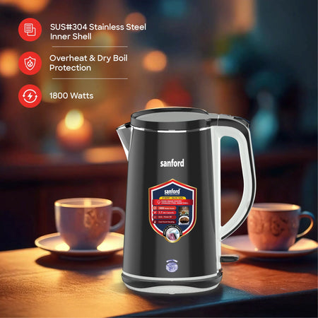 Sanford SF1869EK 1.7L Electric Kettle – overheat & dry-boil protection feature callout