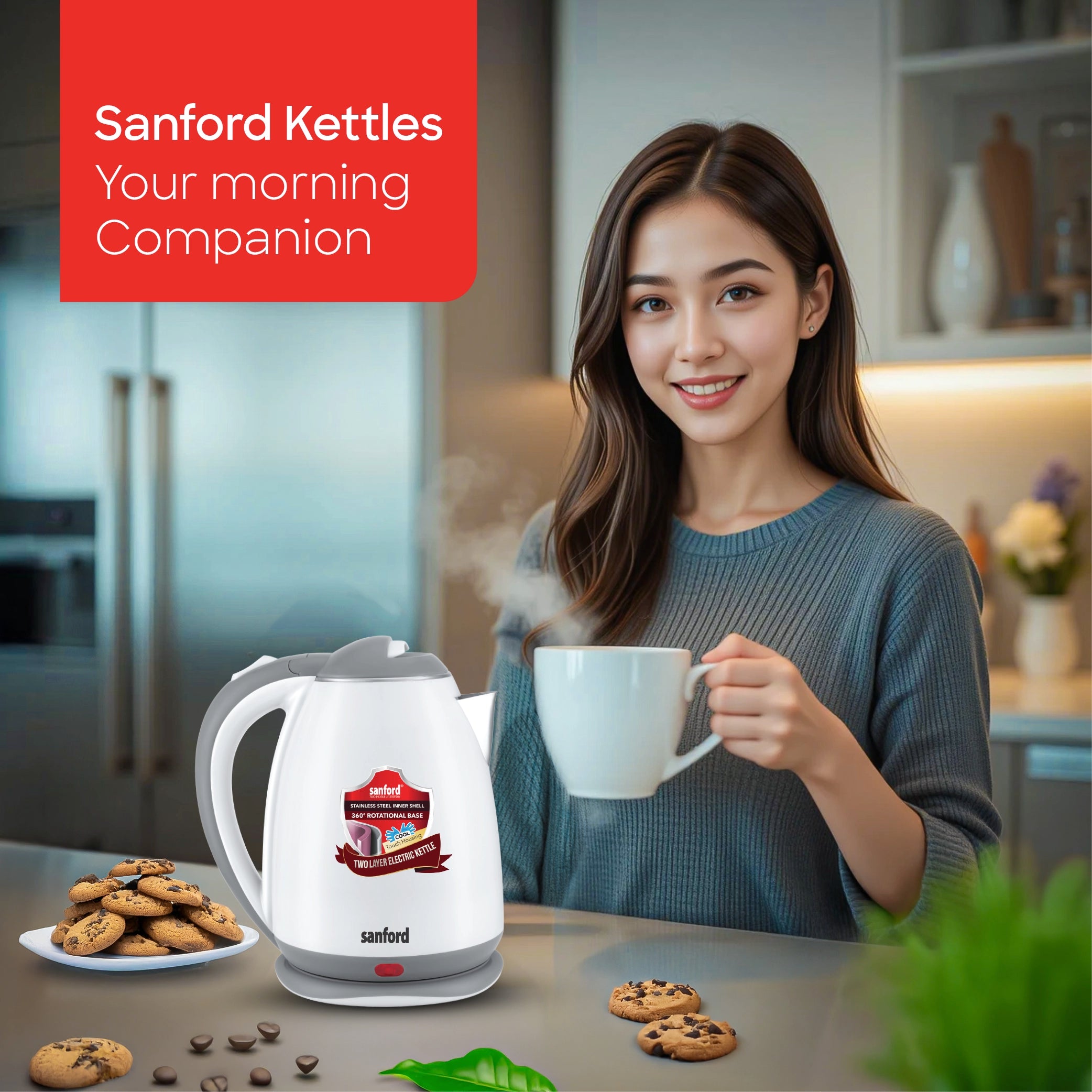 best electric kettle 1.8L 1500W Power and Double-Layer Cool Touch Body sanford 2