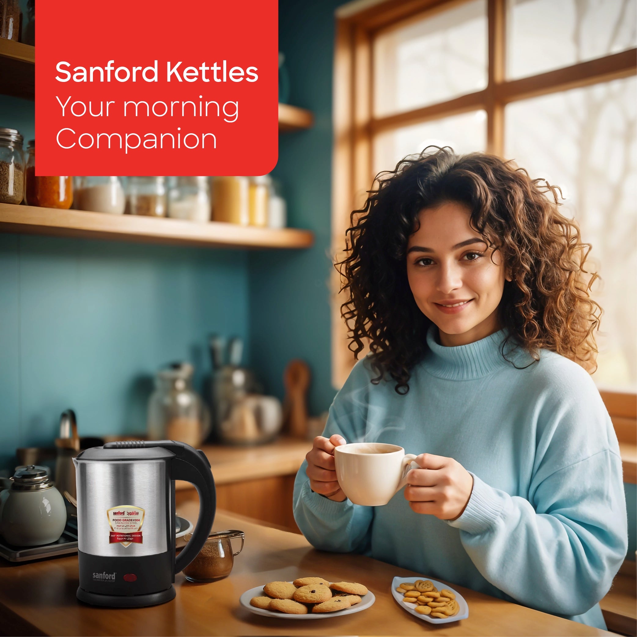best electric kettle 1L 1500W stainless steel body cordless auto shut off sanford 2