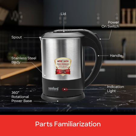best electric kettle 1L 1500W stainless steel body cordless auto shut off sanford 5