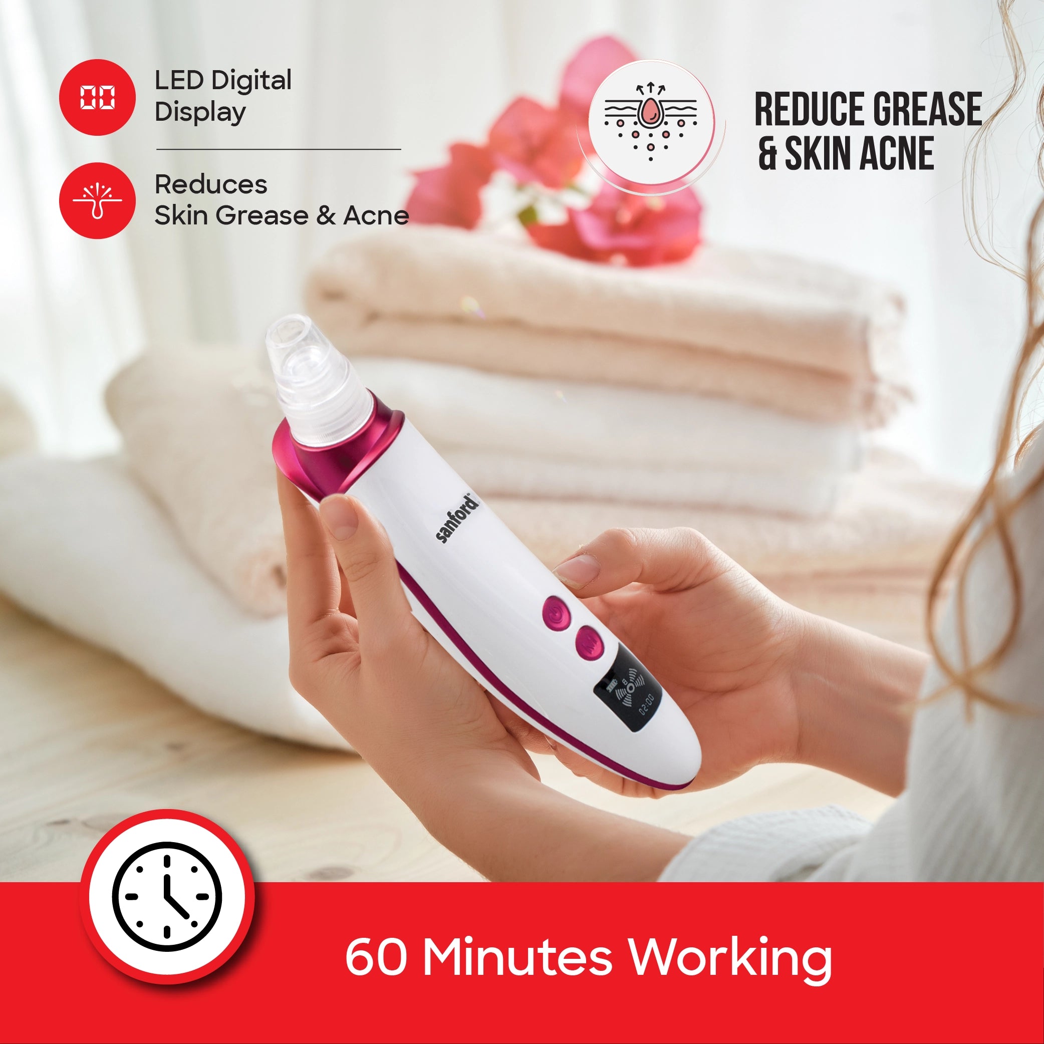  rechargeable pore cleaner 6 in 1 LED display replaceable heads sanford 3