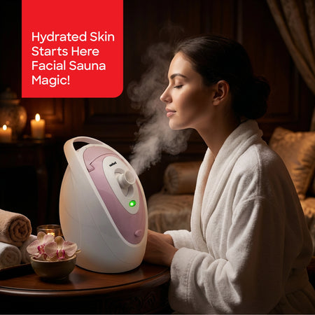 Sanford SF1944FS Facial Steamer – lifestyle shot, woman enjoying facial steam
