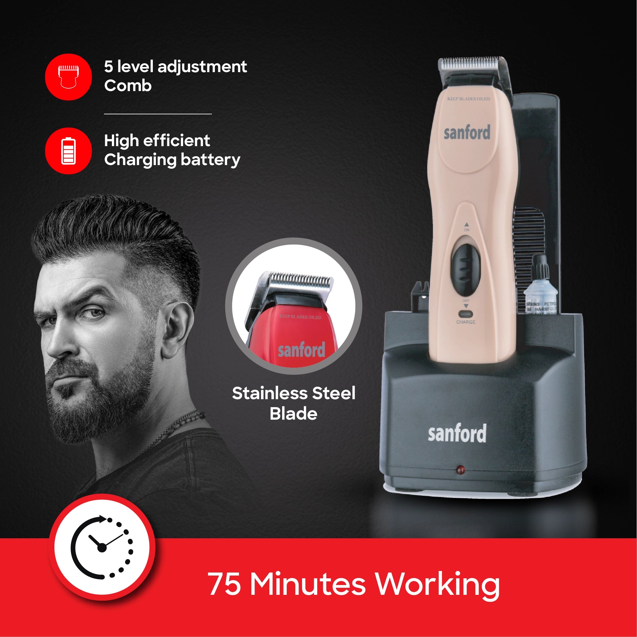 best hair trimmer charging stand stainless steel blade & 75 min sanford 3