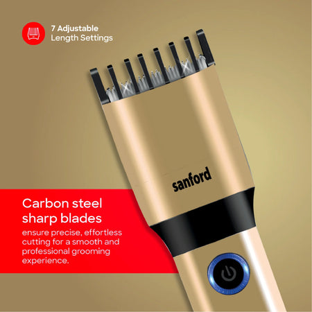 Sanford SF1953HC Hair Trimmer – carbon steel blades feature callout