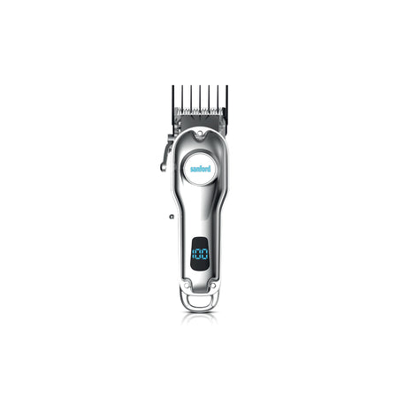 Sanford Hair Clipper with LCD Display – front view of the rechargeable hair clipper with stainless steel blade and digital LCD display on a white background.