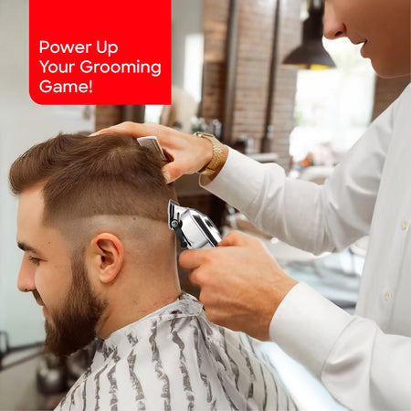 Sanford Hair Clipper with LCD Display – lifestyle image showing the clipper being used for a professional haircut.