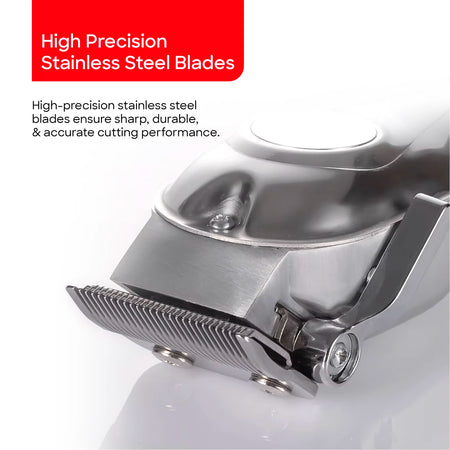 Sanford Hair Clipper with LCD Display – close-up view highlighting the high-precision stainless steel blades for smooth and accurate trimming.