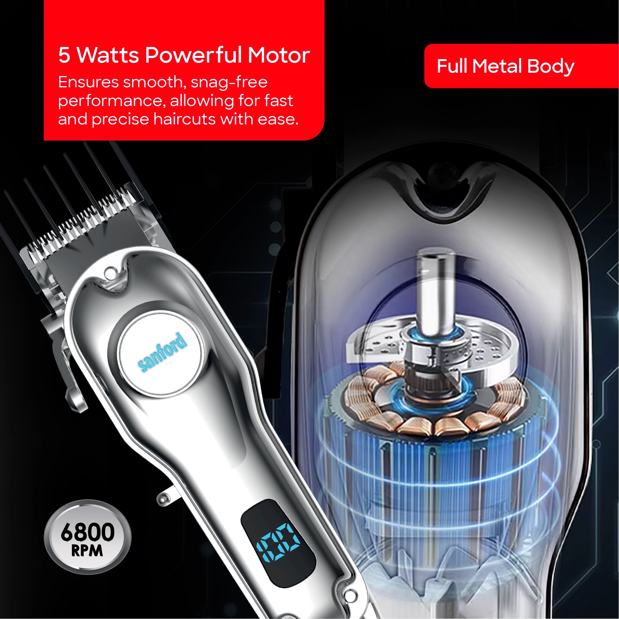 rechargeable hair clipper LCD display 2000mAh battery 120 minute & stainless steel sanford 5