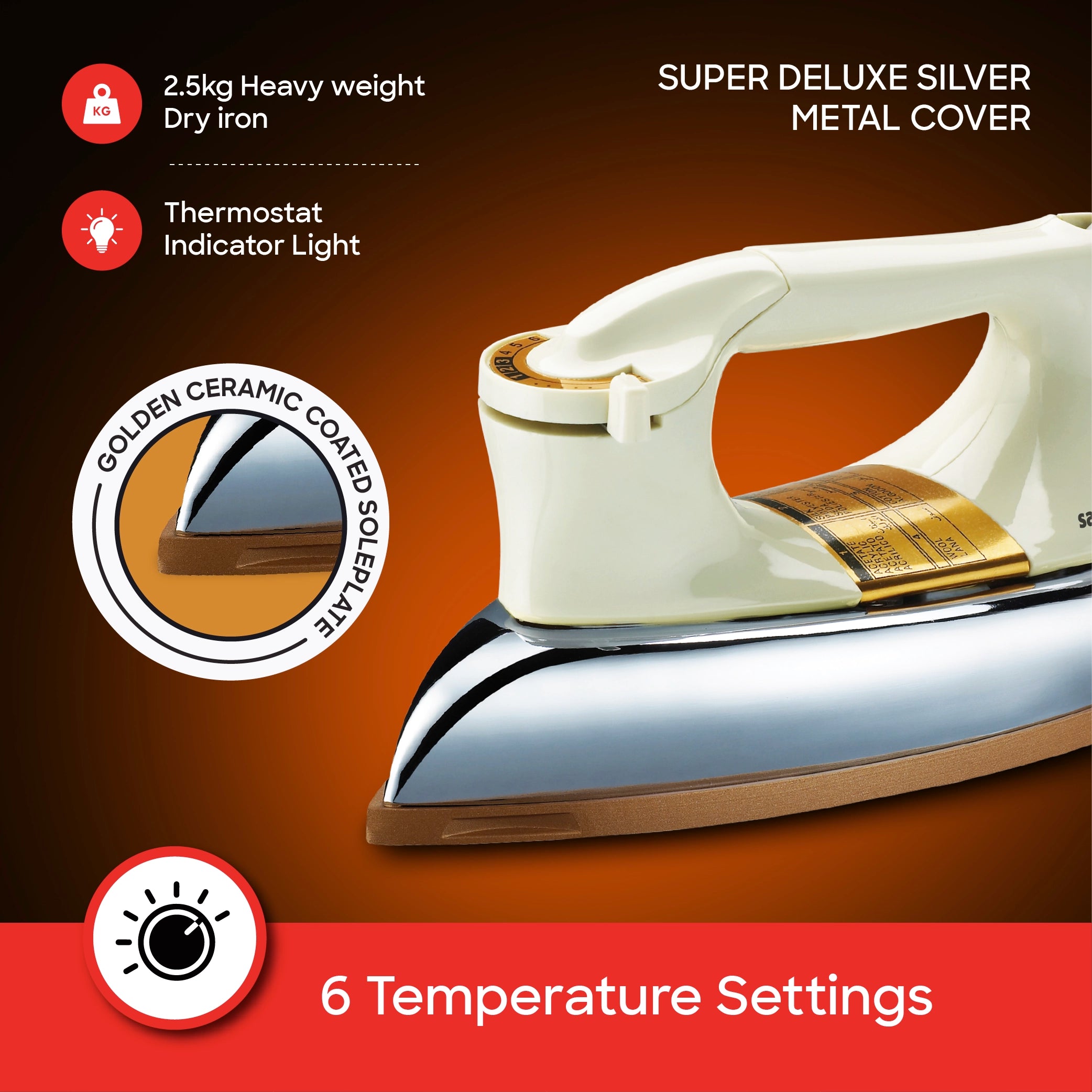 Dry iron 1100W golden ceramic soleplate heavyweight sanford 4