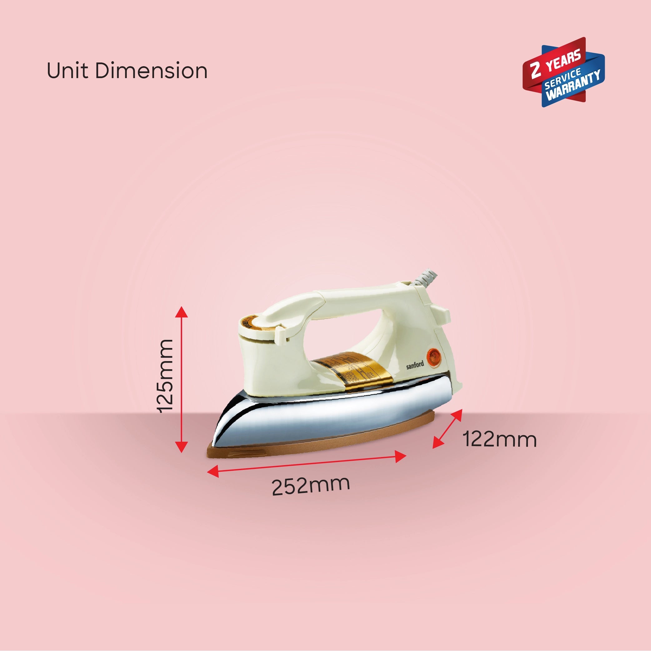 Dry iron 1100W golden ceramic soleplate heavyweight sanford 6