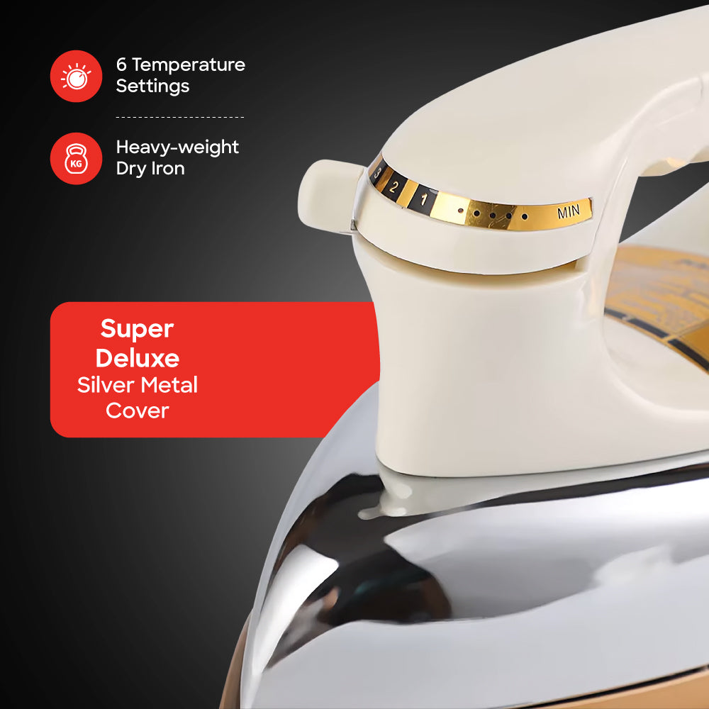Dry iron 1200W golden ceramic soleplate heavyweight uniform heat control sanford 4