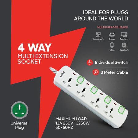 Sanford SF2302ES 4-Way Extension Socket – 4-way universal socket feature callout